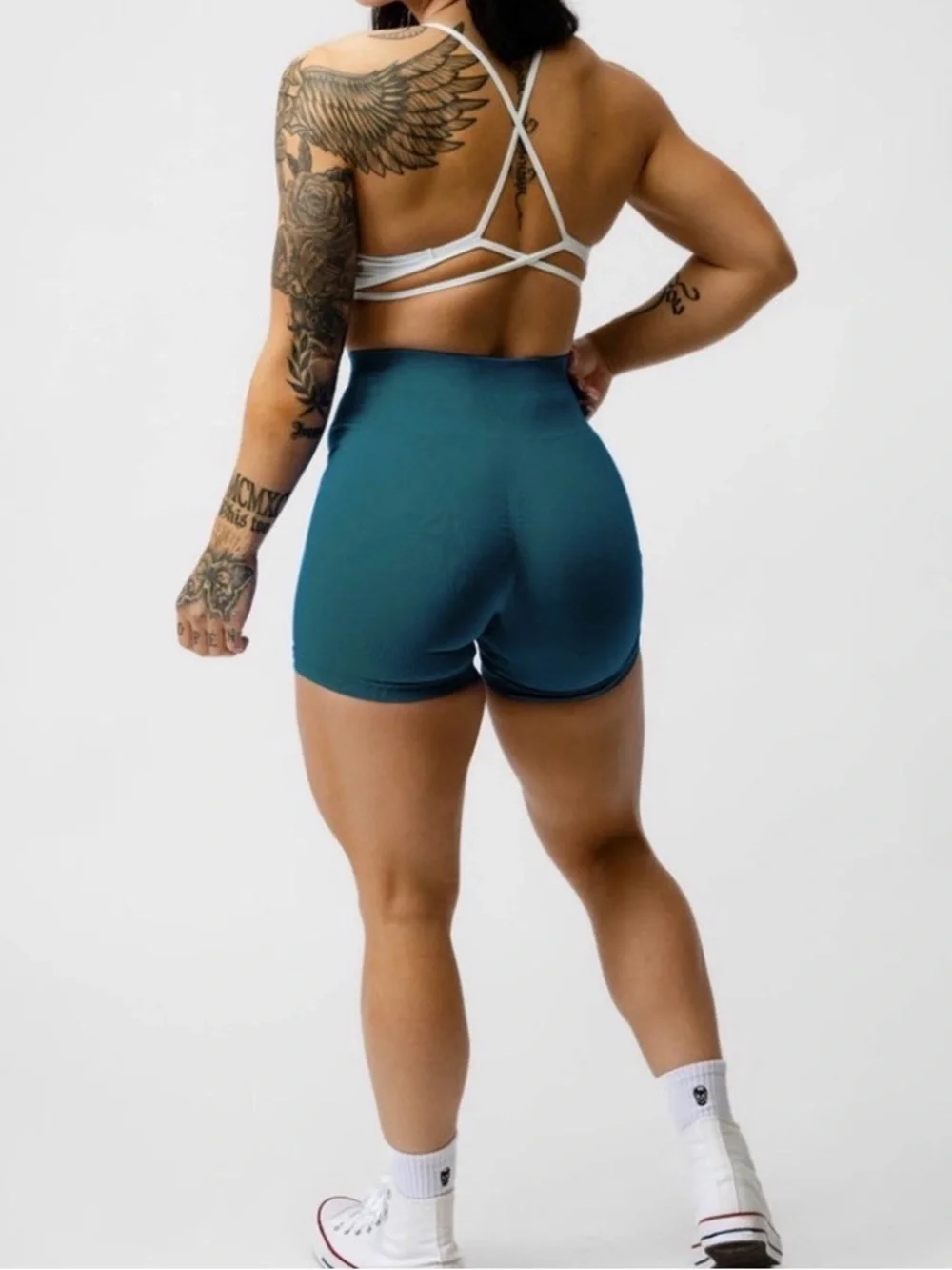 Gymreapers High-Waist Teal Seamless Bike Shorts. Size XL